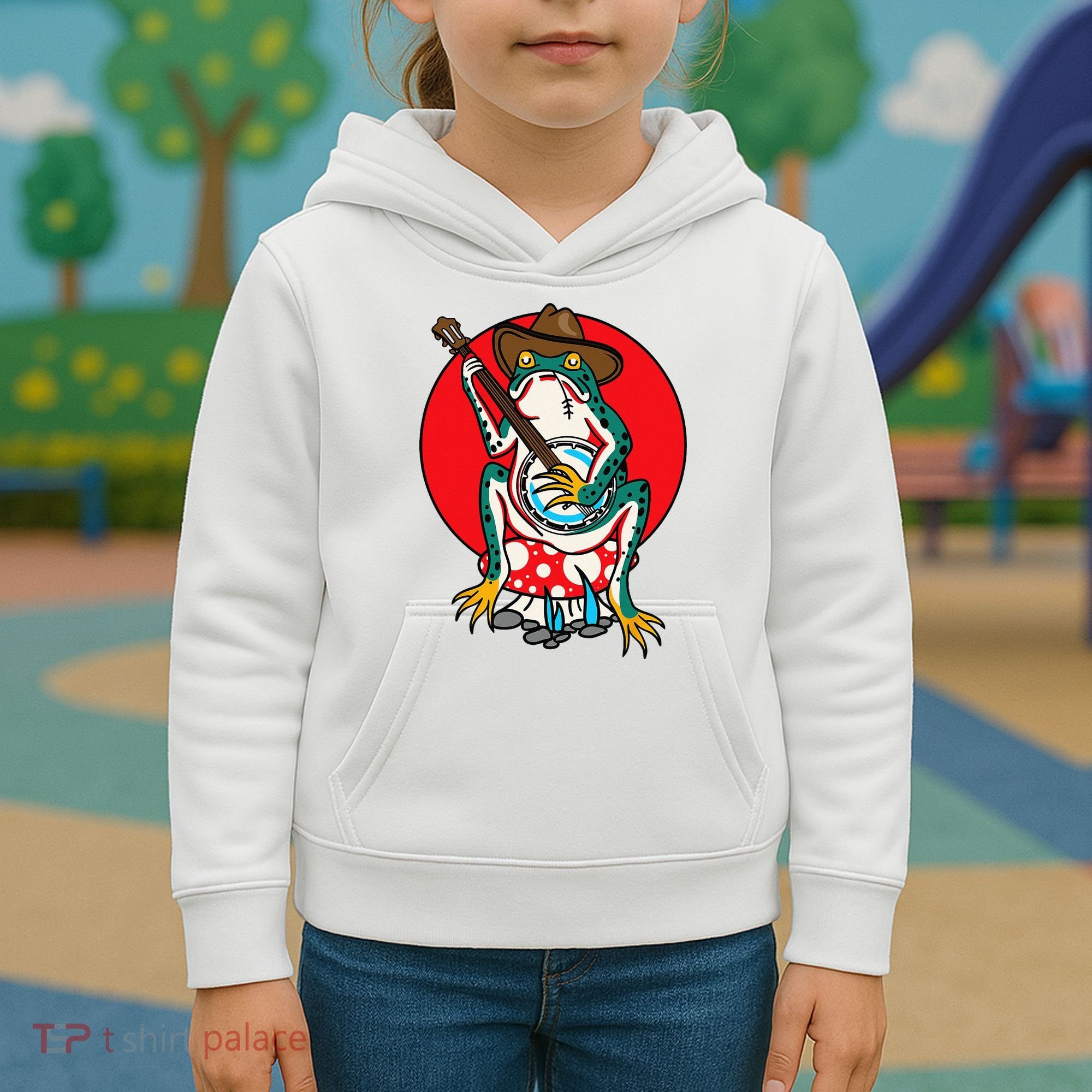 American Traditional Old School Tattoo Flash Frog Banjo Kids Hoodie