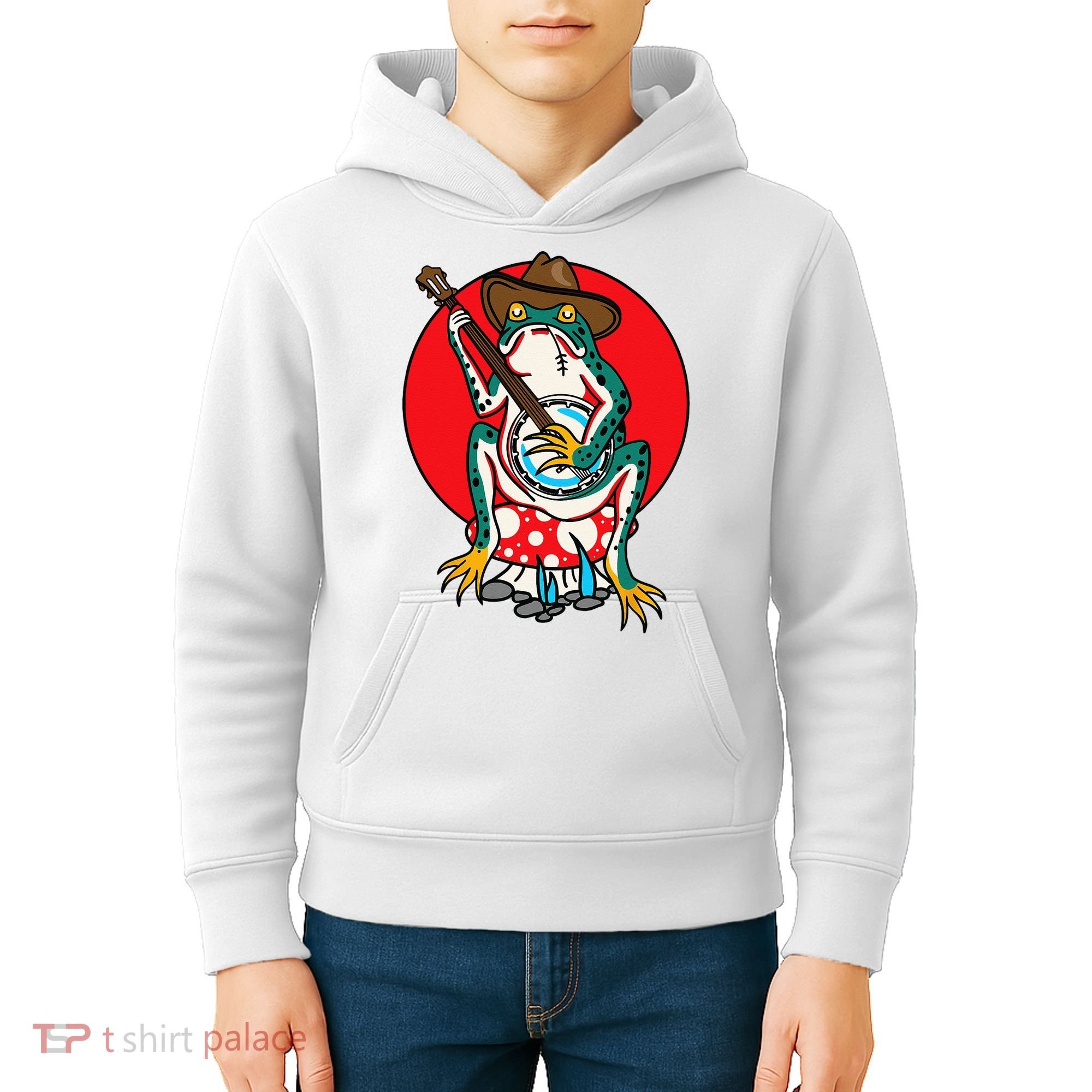 American Traditional Old School Tattoo Flash Frog Banjo Kids Hoodie