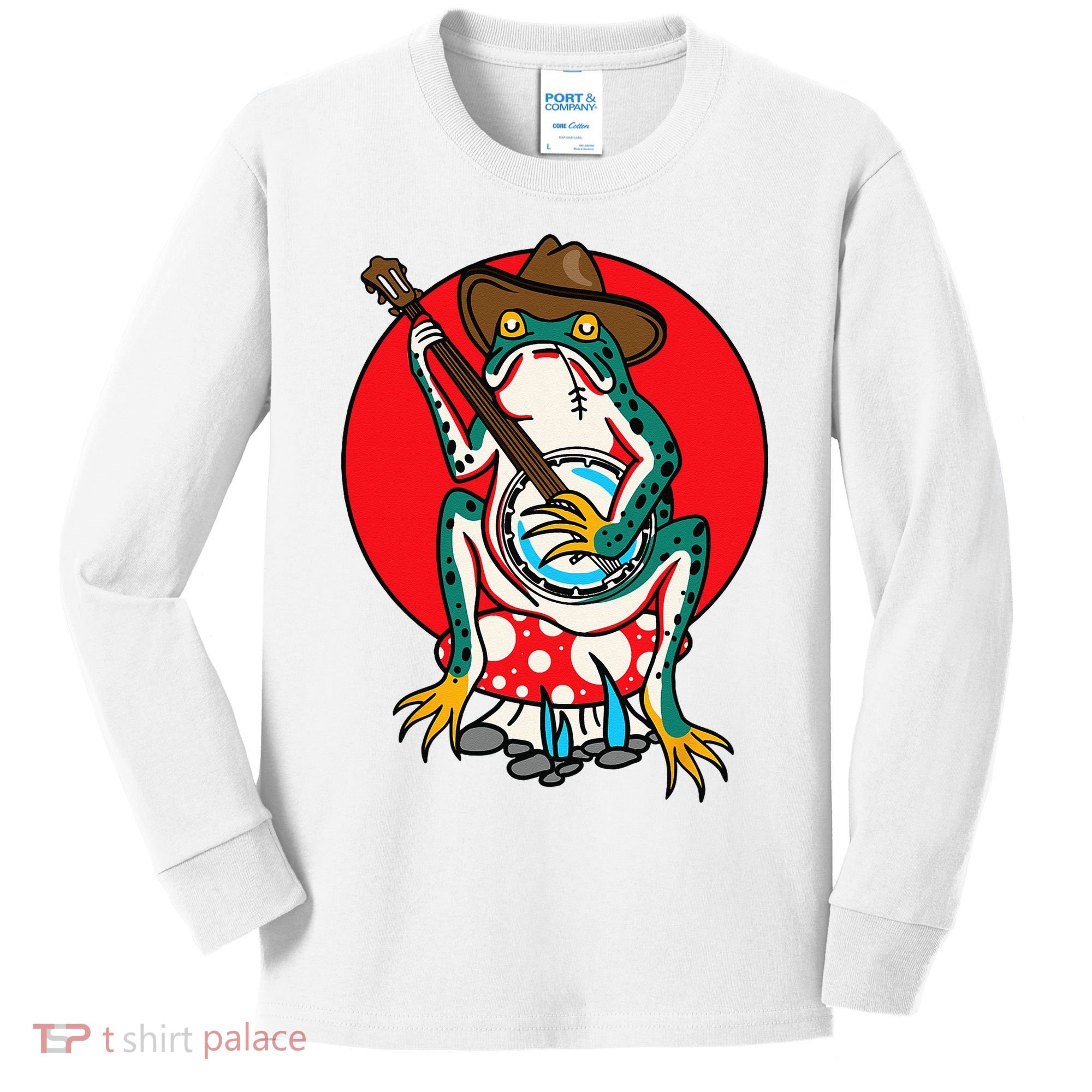 American Traditional Old School Tattoo Flash Frog Banjo Kids Long Sleeve Shirt
