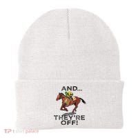 And Theyre Off Funny Horse Racing Gambling Gift Beanie thumb 0