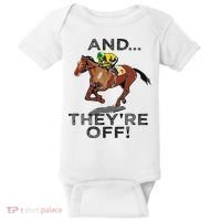 And Theyre Off Funny Horse Racing Gambling Gift Baby Bodysuit thumb 0