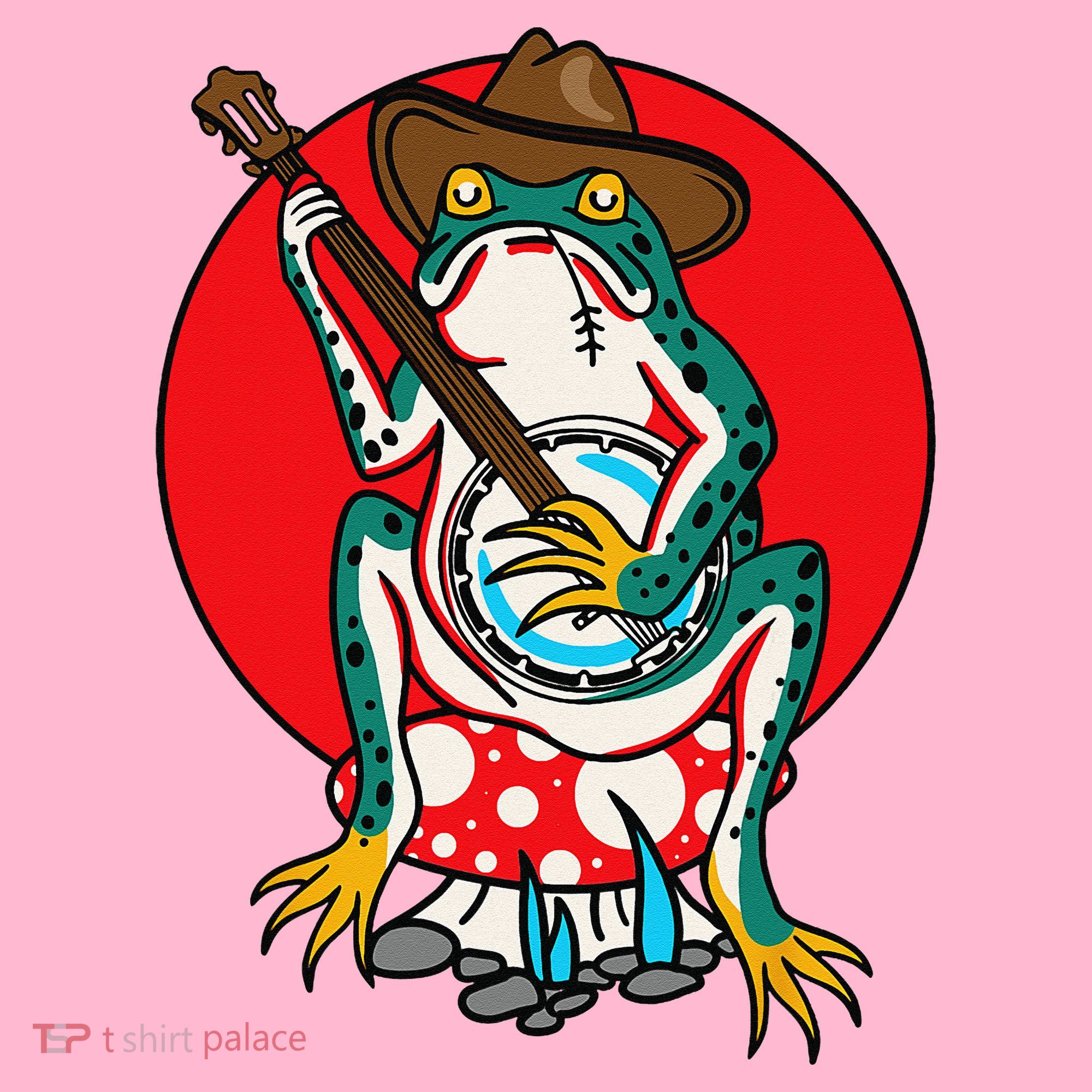 American Traditional Old School Tattoo Flash Frog Banjo Coaster