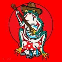American Traditional Old School Tattoo Flash Frog Banjo Santa Hat thumb 1