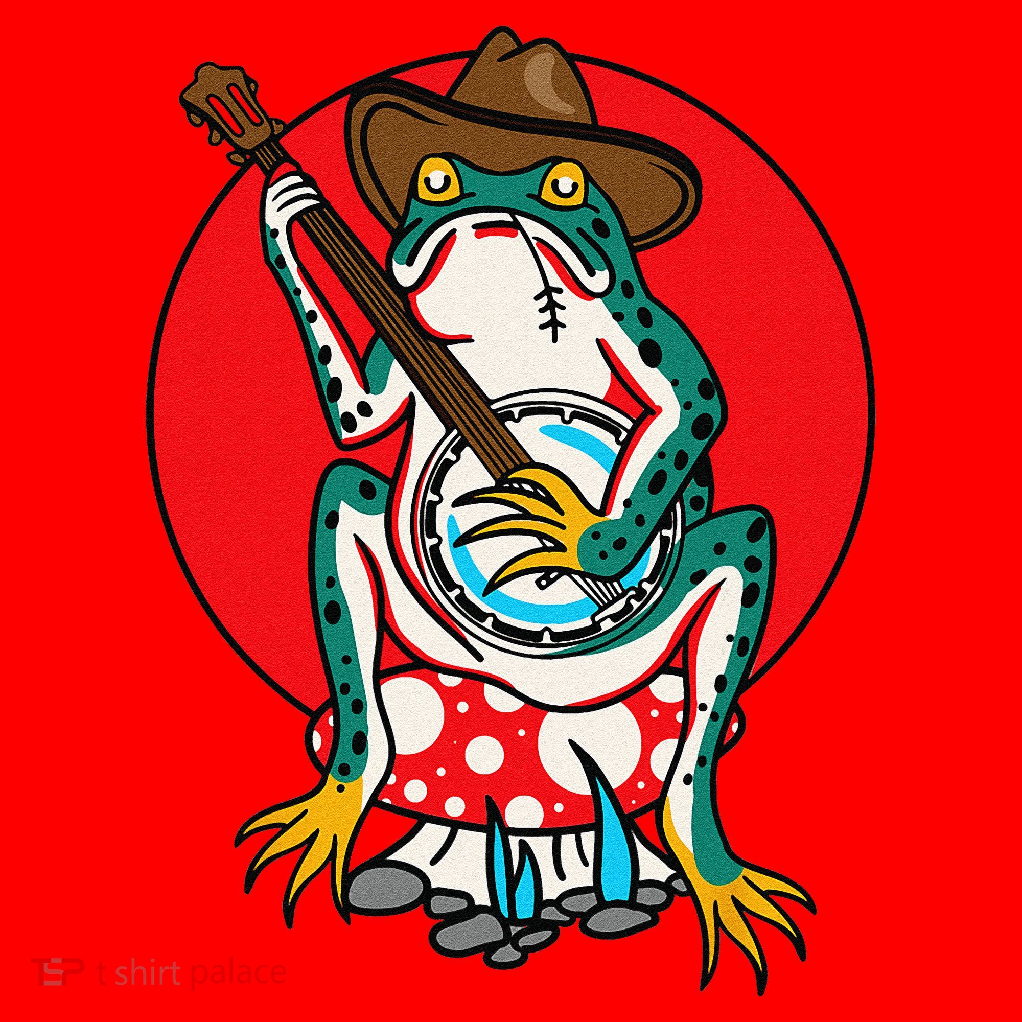 American Traditional Old School Tattoo Flash Frog Banjo Santa Hat