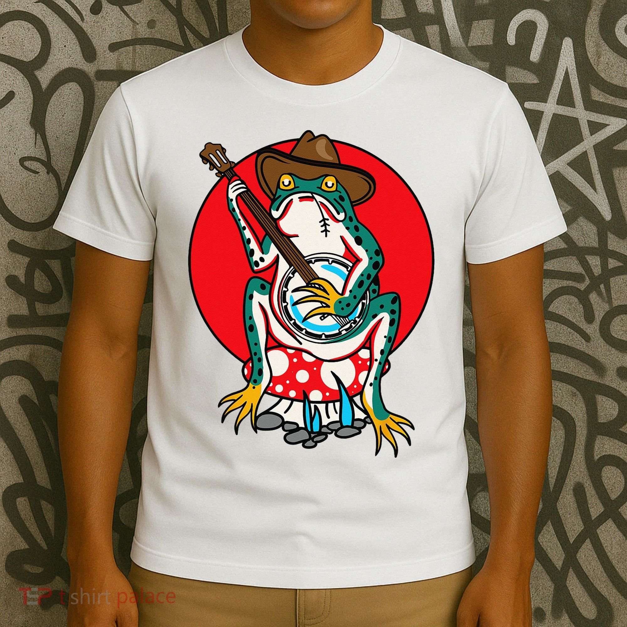 American Traditional Old School Tattoo Flash Frog Banjo T-Shirt