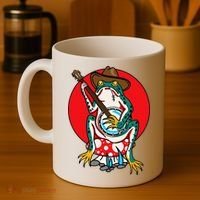 American Traditional Old School Tattoo Flash Frog Banjo Coffee Mug thumb 4