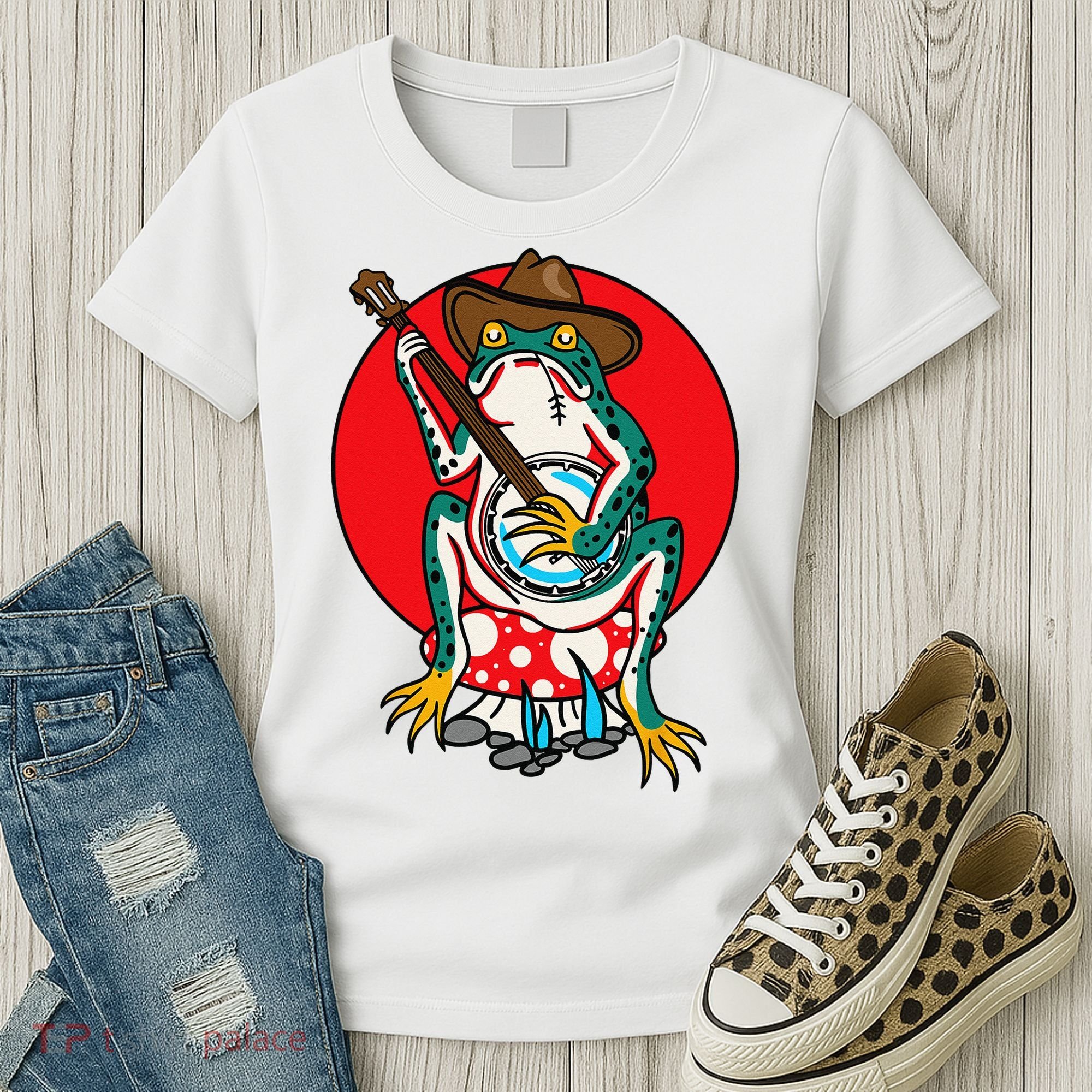 American Traditional Old School Tattoo Flash Frog Banjo Women's T-Shirt