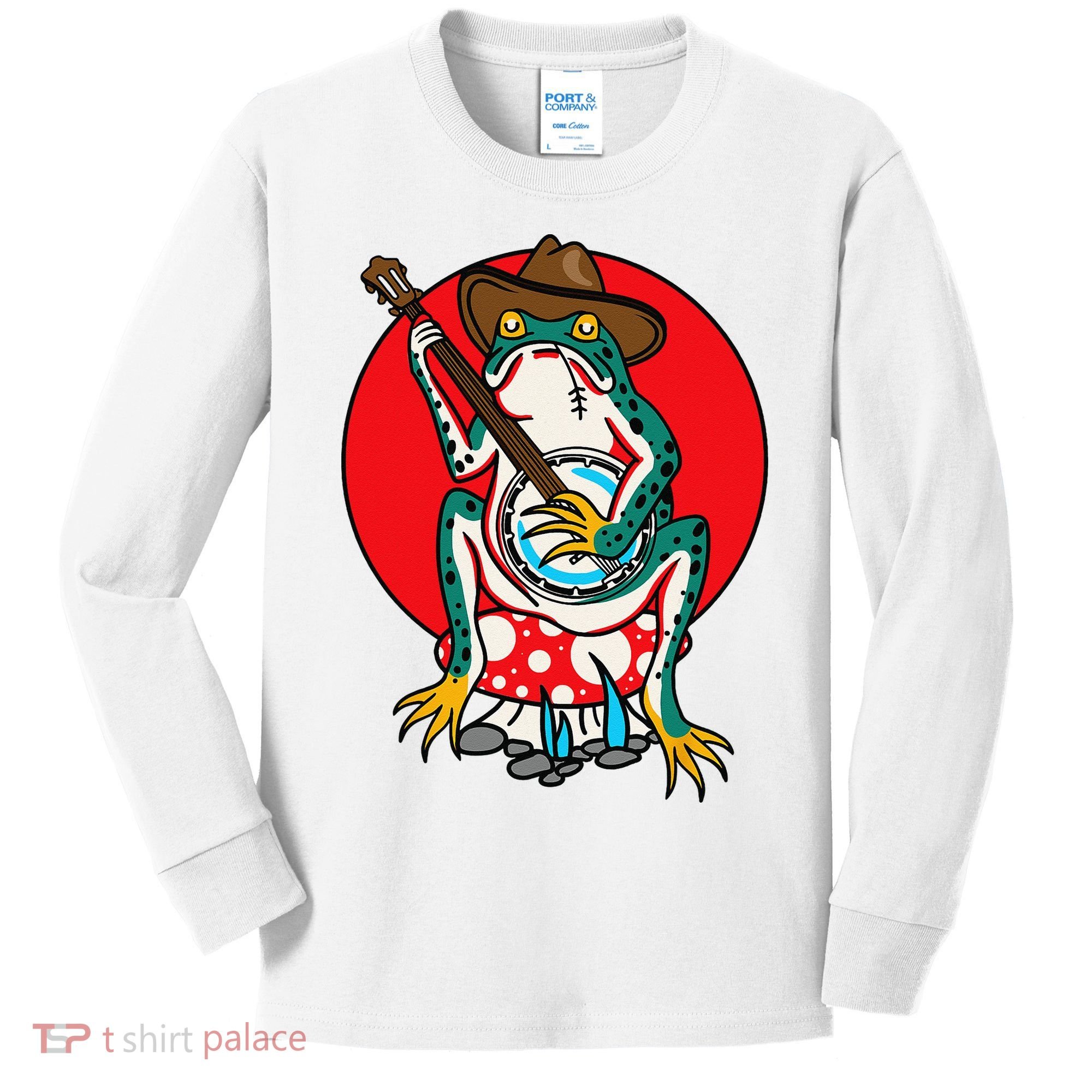 American Traditional Old School Tattoo Flash Frog Banjo Kids Long Sleeve Shirt