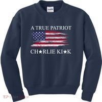 A True Patriot Charlie Kirk USA America Flag Kids Sweatshirt thumb 0