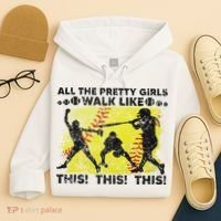 All The Pretty Walk Like This Funny Softball Baseball Hoodie thumb 4