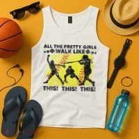All The Pretty Walk Like This Funny Softball Baseball Tank Top thumb 4