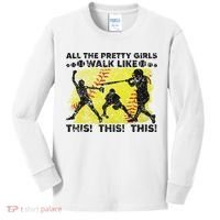 All The Pretty Walk Like This Funny Softball Baseball Kids Long Sleeve Shirt thumb 0