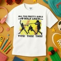 All The Pretty Walk Like This Funny Softball Baseball Kids T-Shirt thumb 3