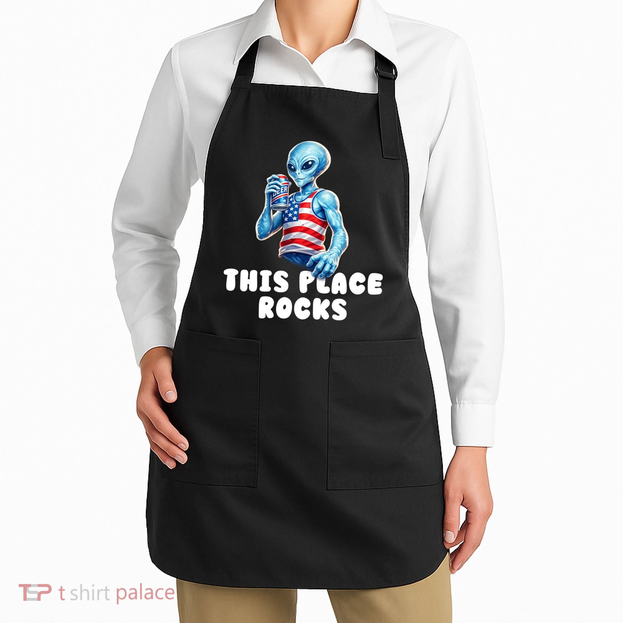 Alien This Place Rocks USA 4th Of July Apron