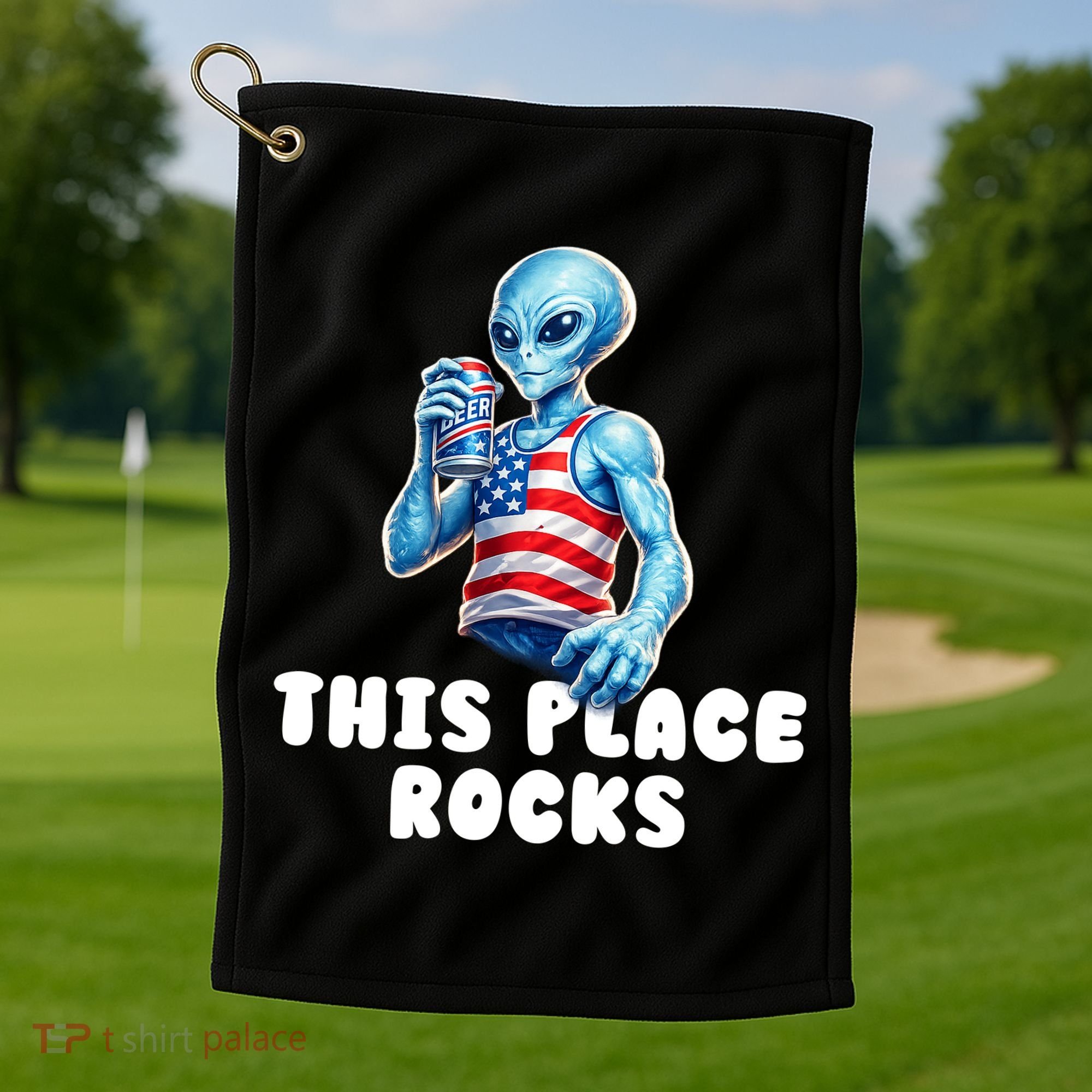 Alien This Place Rocks USA 4th Of July Golf Towel