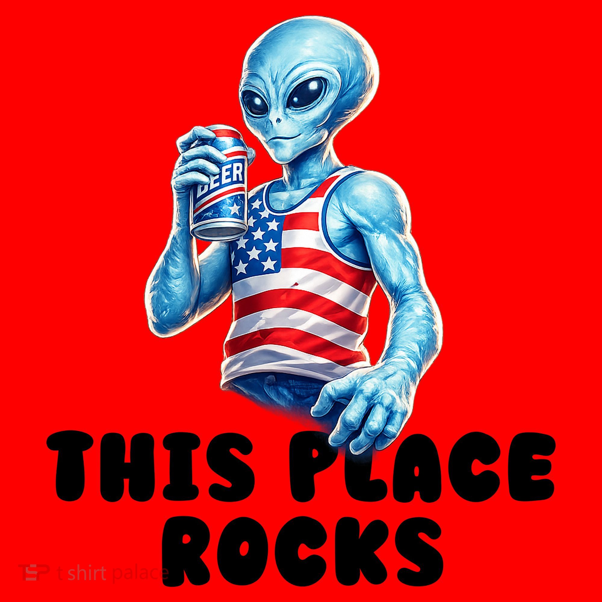 Alien This Place Rocks USA 4th Of July Santa Hat