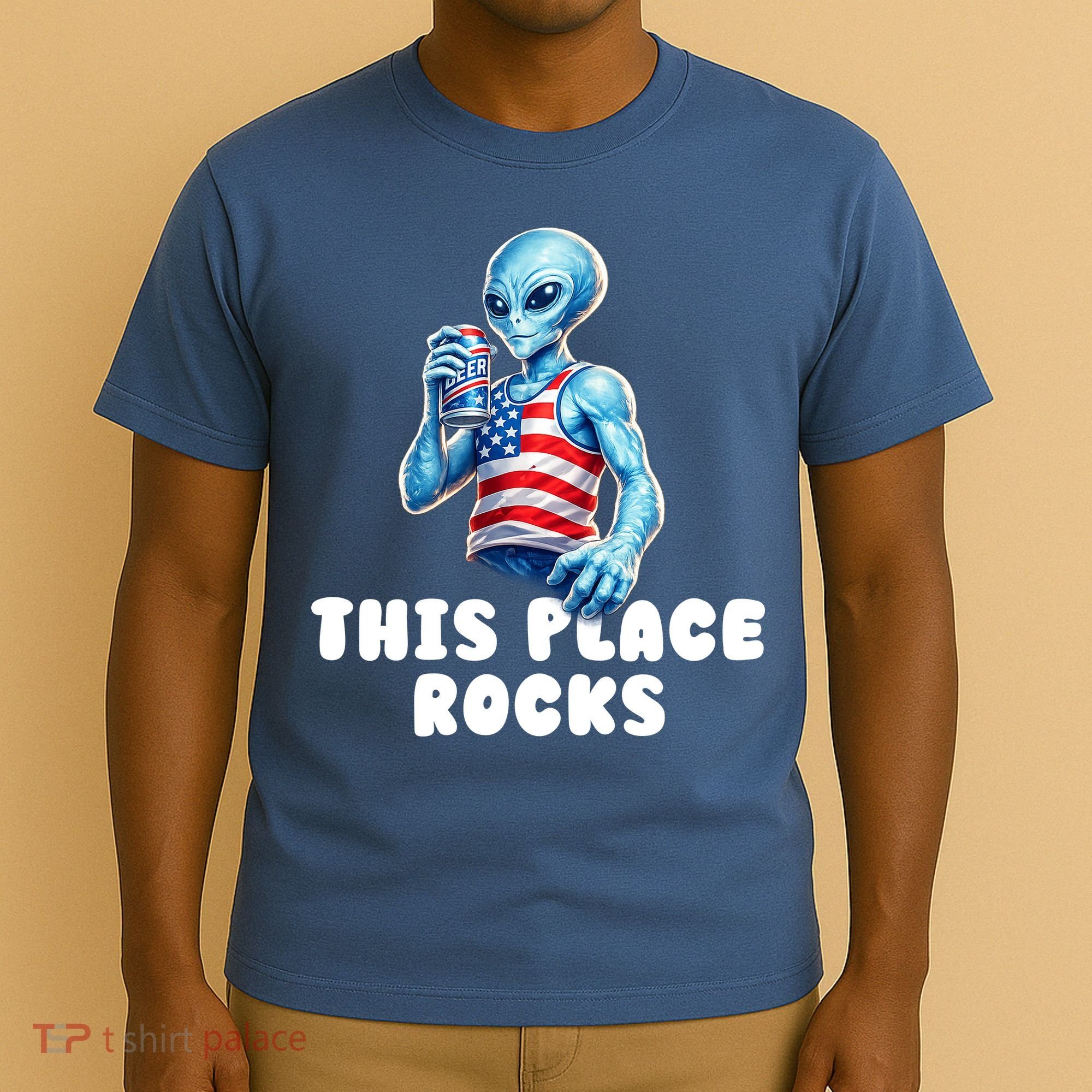 Alien This Place Rocks USA 4th Of July T-Shirt