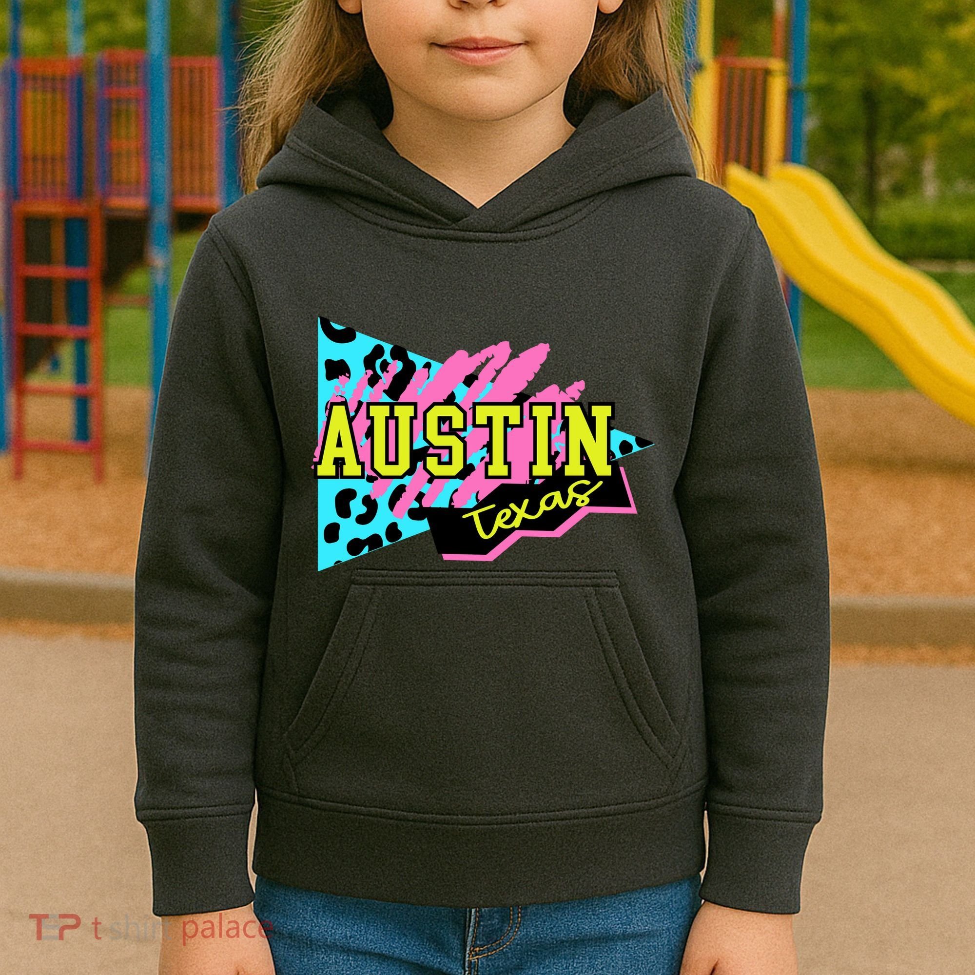 Austin Texas Retro 90s Kids Hoodie