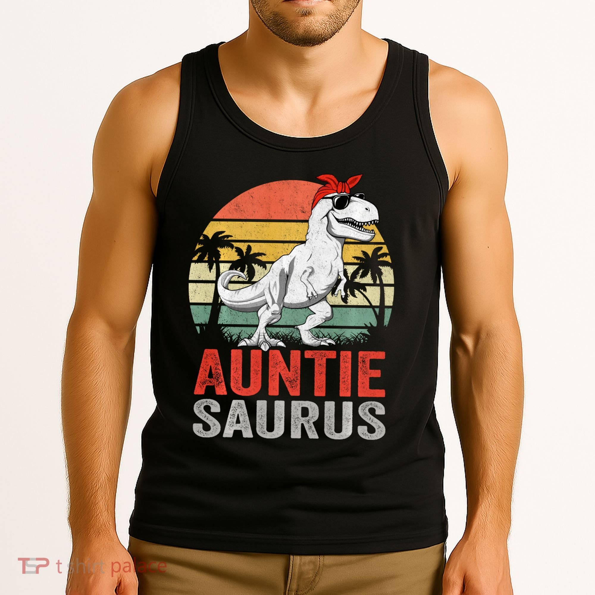 Auntiesaurus T Rex Dinosaur Auntie Saurus Family Matching Long Sleeve Tank Top