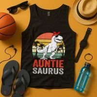 Auntiesaurus T Rex Dinosaur Auntie Saurus Family Matching Long Sleeve Tank Top thumb 4