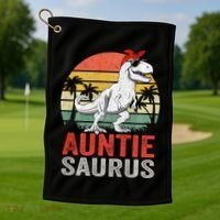 Auntiesaurus T Rex Dinosaur Auntie Saurus Family Matching Long Sleeve Golf Towel thumb 1