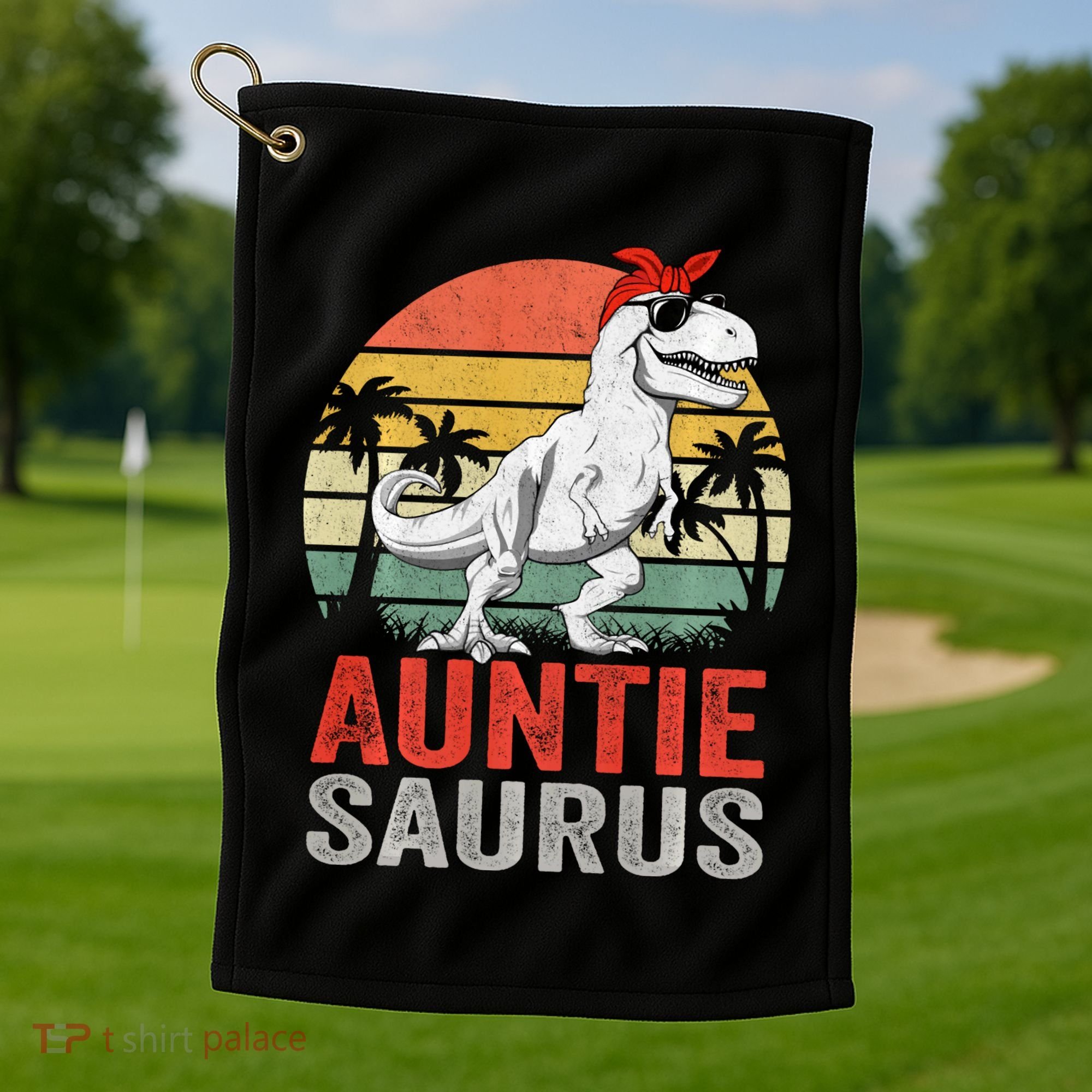 Auntiesaurus T Rex Dinosaur Auntie Saurus Family Matching Long Sleeve Golf Towel