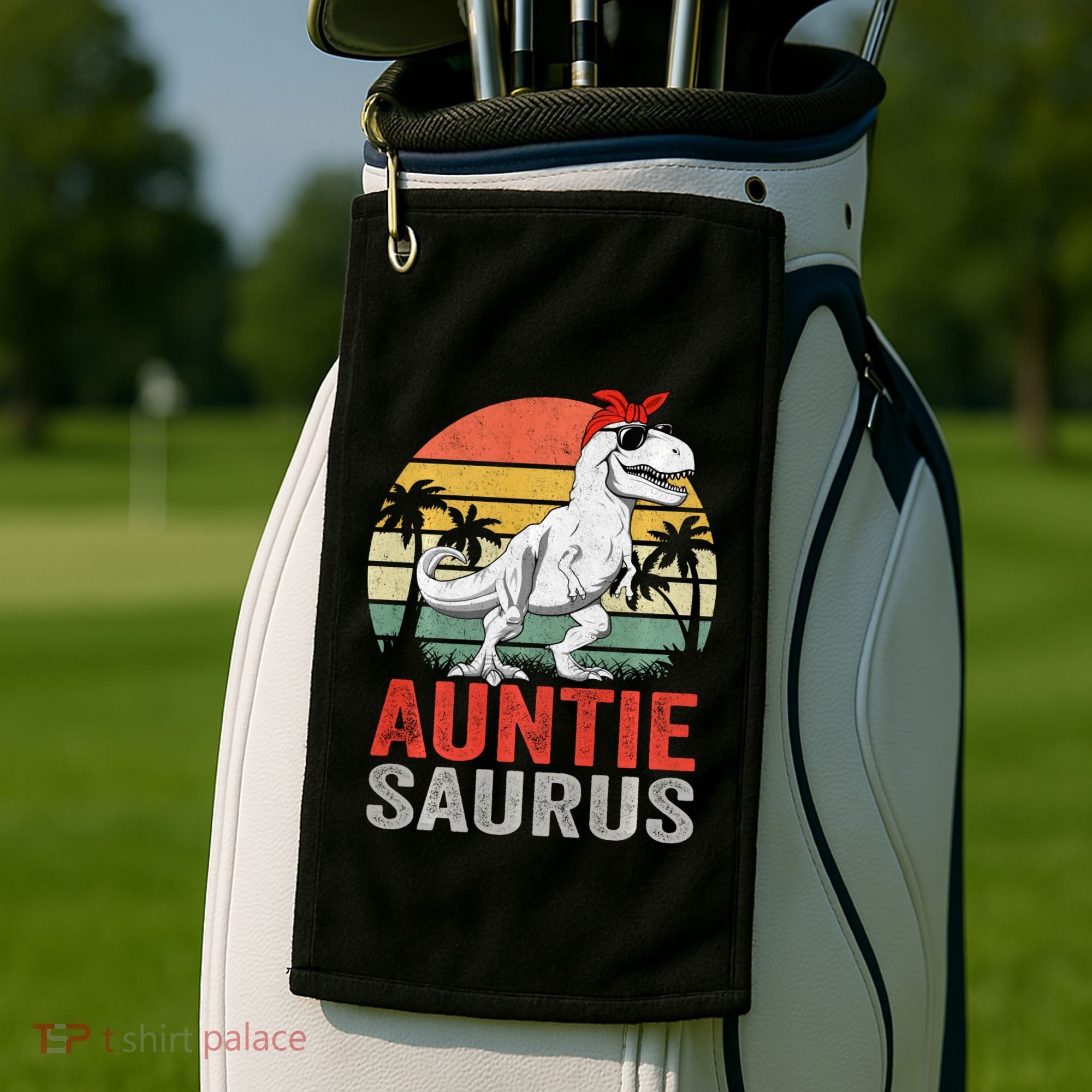 Auntiesaurus T Rex Dinosaur Auntie Saurus Family Matching Long Sleeve Golf Towel