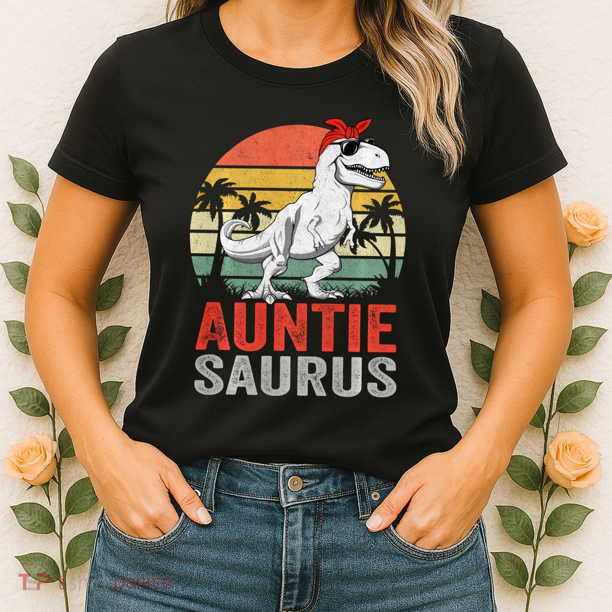 Auntiesaurus T Rex Dinosaur Auntie Saurus Family Matching Long Sleeve Women's T-Shirt
