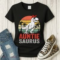 Auntiesaurus T Rex Dinosaur Auntie Saurus Family Matching Long Sleeve Women's T-Shirt thumb 3
