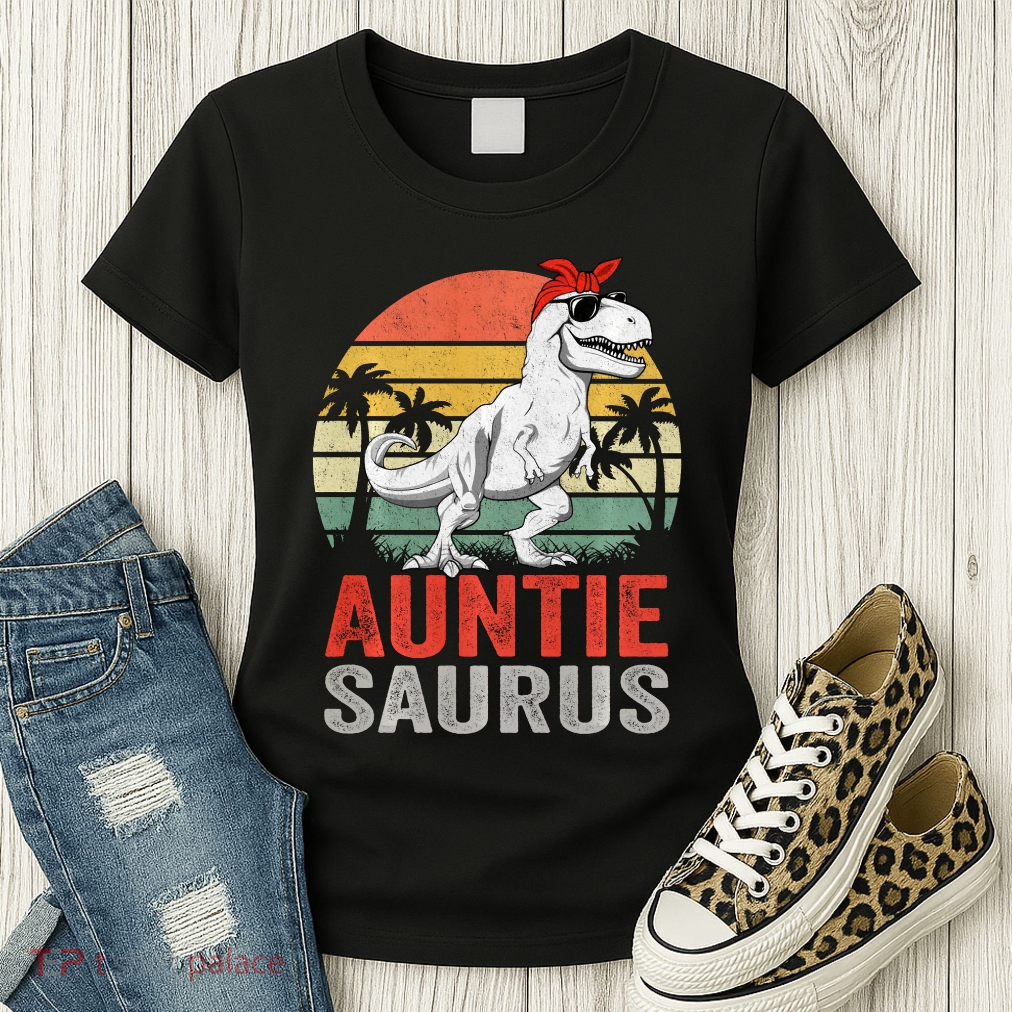 Auntiesaurus T Rex Dinosaur Auntie Saurus Family Matching Long Sleeve Women's T-Shirt