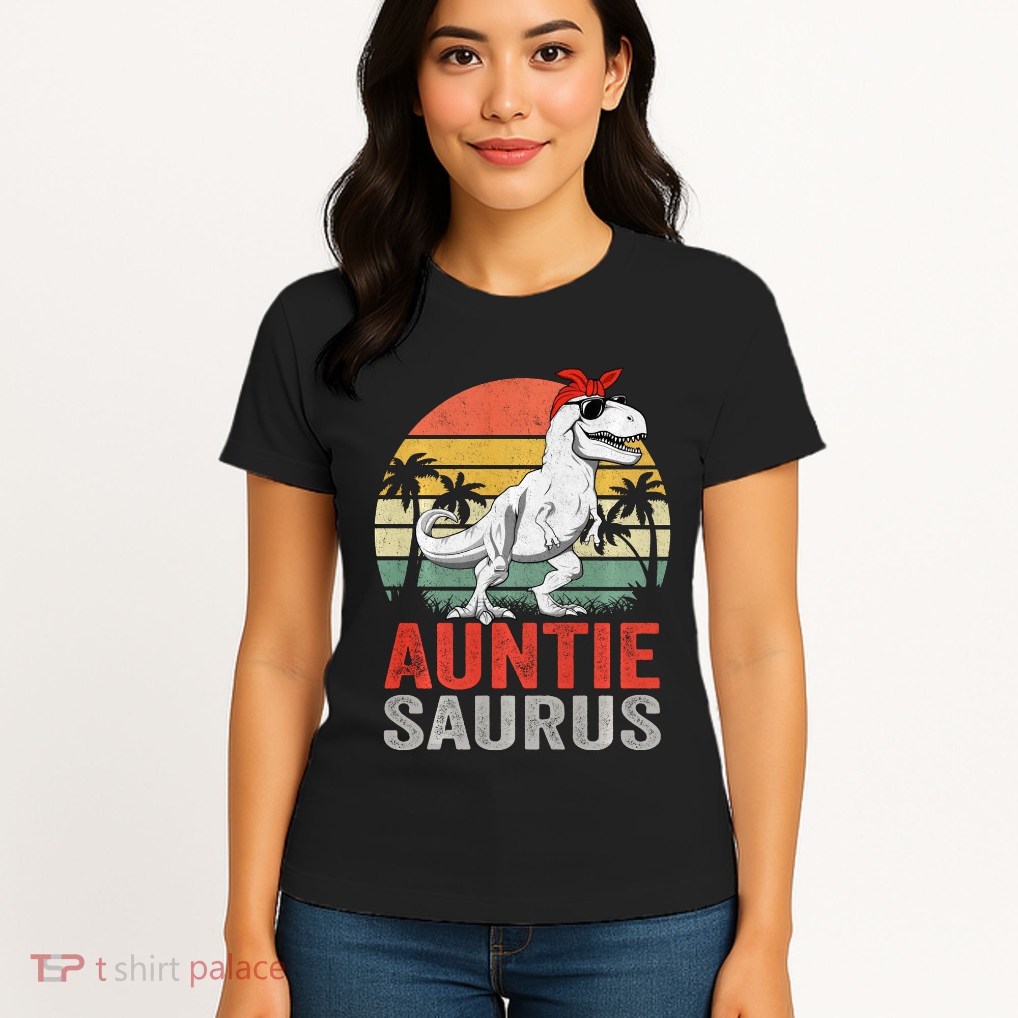 Auntiesaurus T Rex Dinosaur Auntie Saurus Family Matching Long Sleeve Women's T-Shirt
