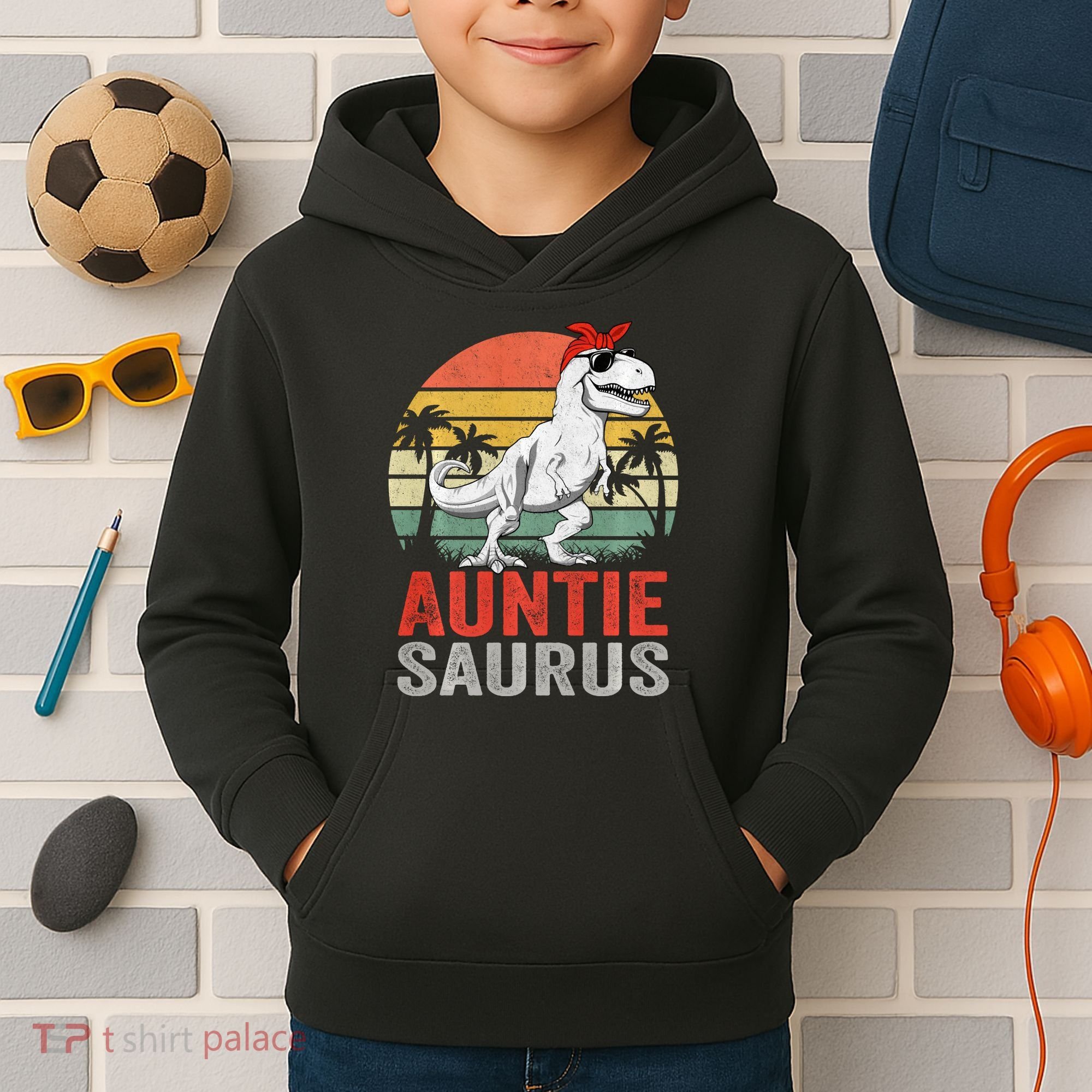 Auntiesaurus T Rex Dinosaur Auntie Saurus Family Matching Long Sleeve Kids Hoodie