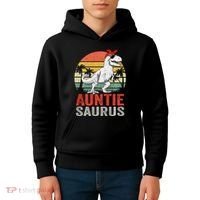 Auntiesaurus T Rex Dinosaur Auntie Saurus Family Matching Long Sleeve Kids Hoodie thumb 4