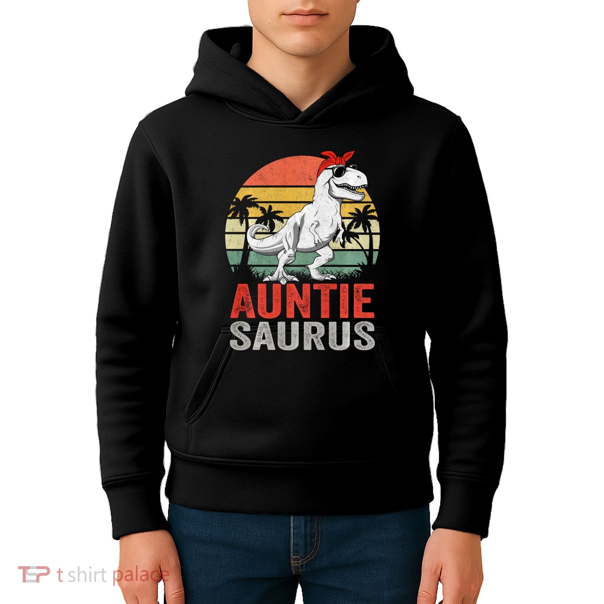 Auntiesaurus T Rex Dinosaur Auntie Saurus Family Matching Long Sleeve Kids Hoodie