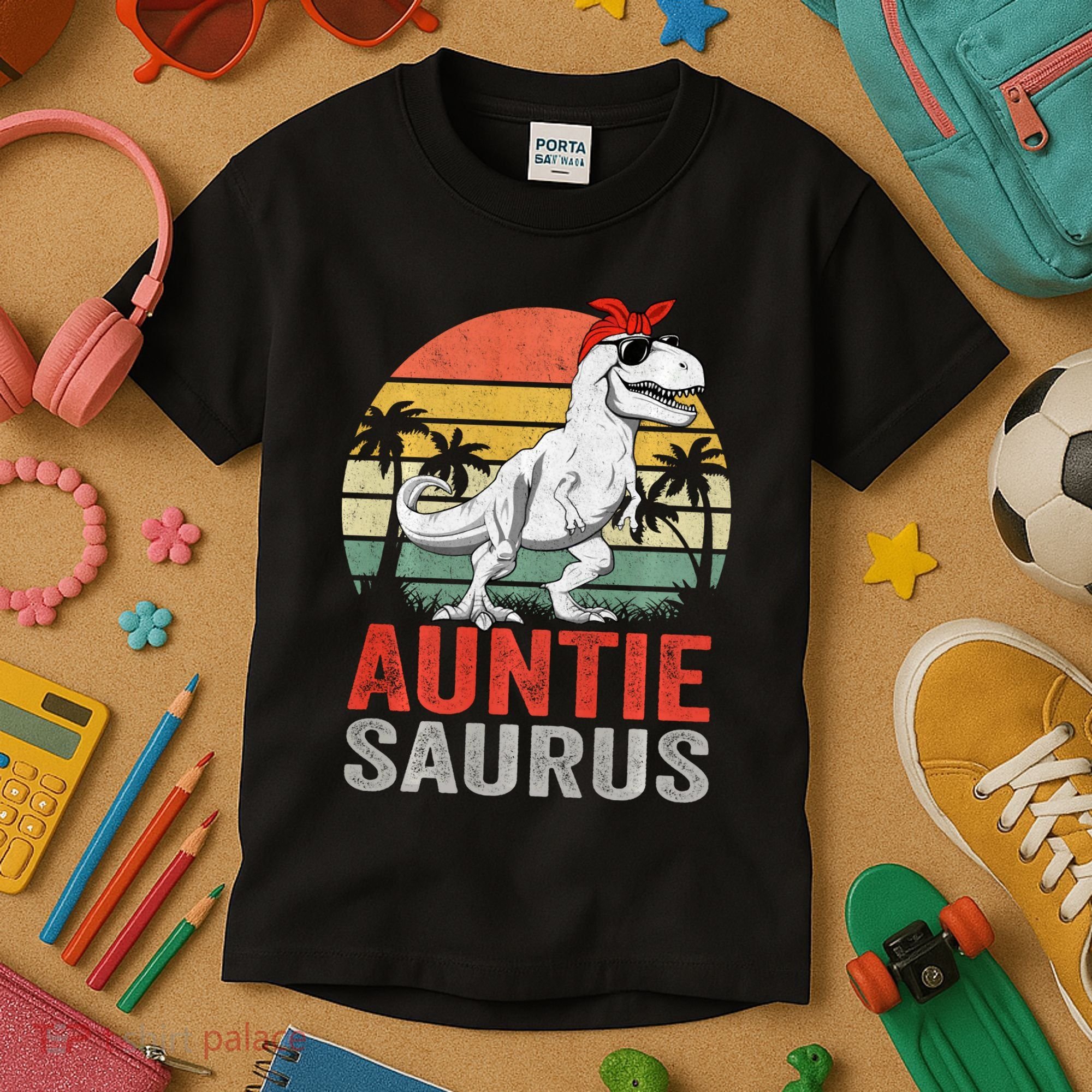 Auntiesaurus T Rex Dinosaur Auntie Saurus Family Matching Long Sleeve Kids T-Shirt
