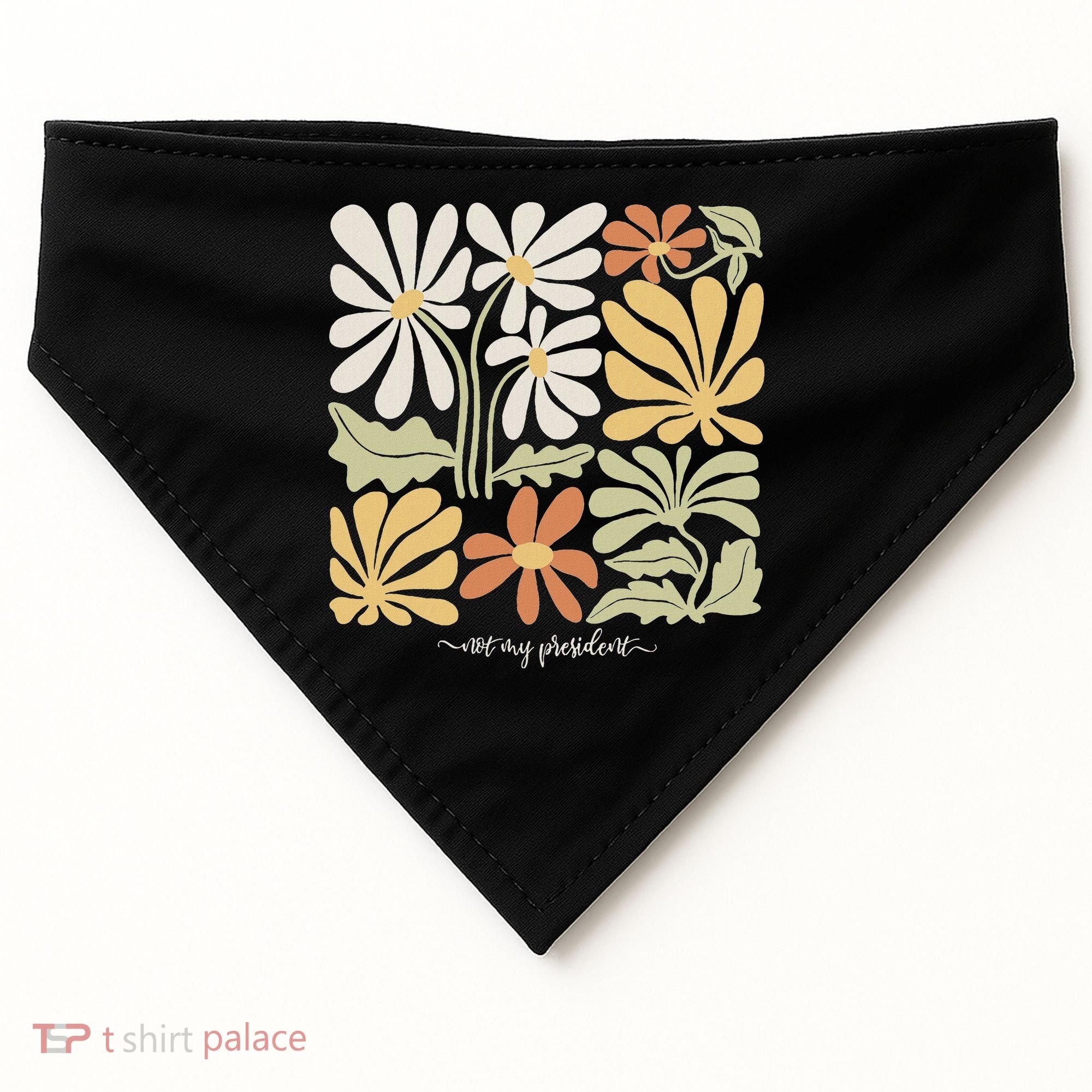 Anti Trump Subtle Not My President Flowers Statement USA-Made Doggie Bandana