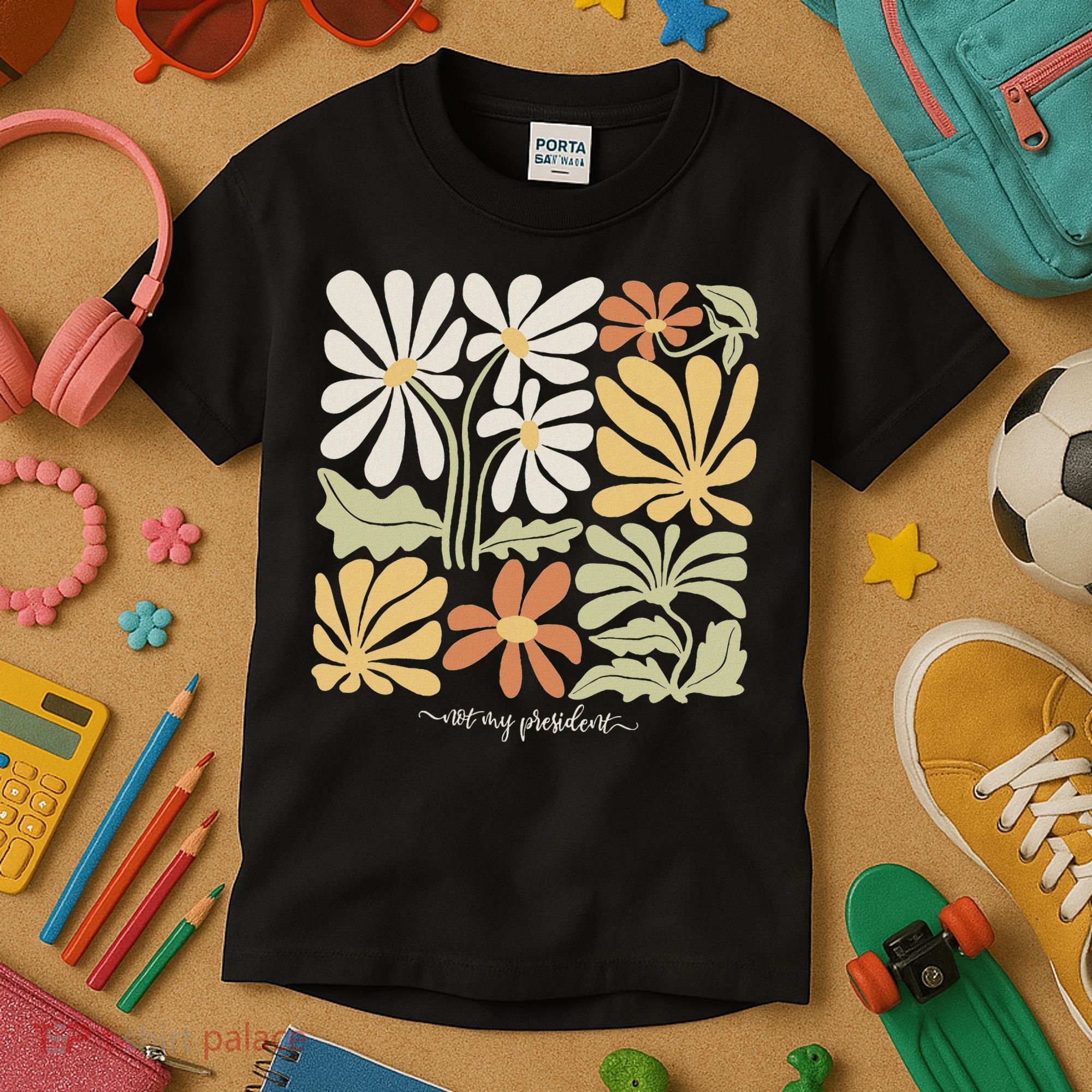 Anti Trump Subtle Not My President Flowers Statement Kids T-Shirt