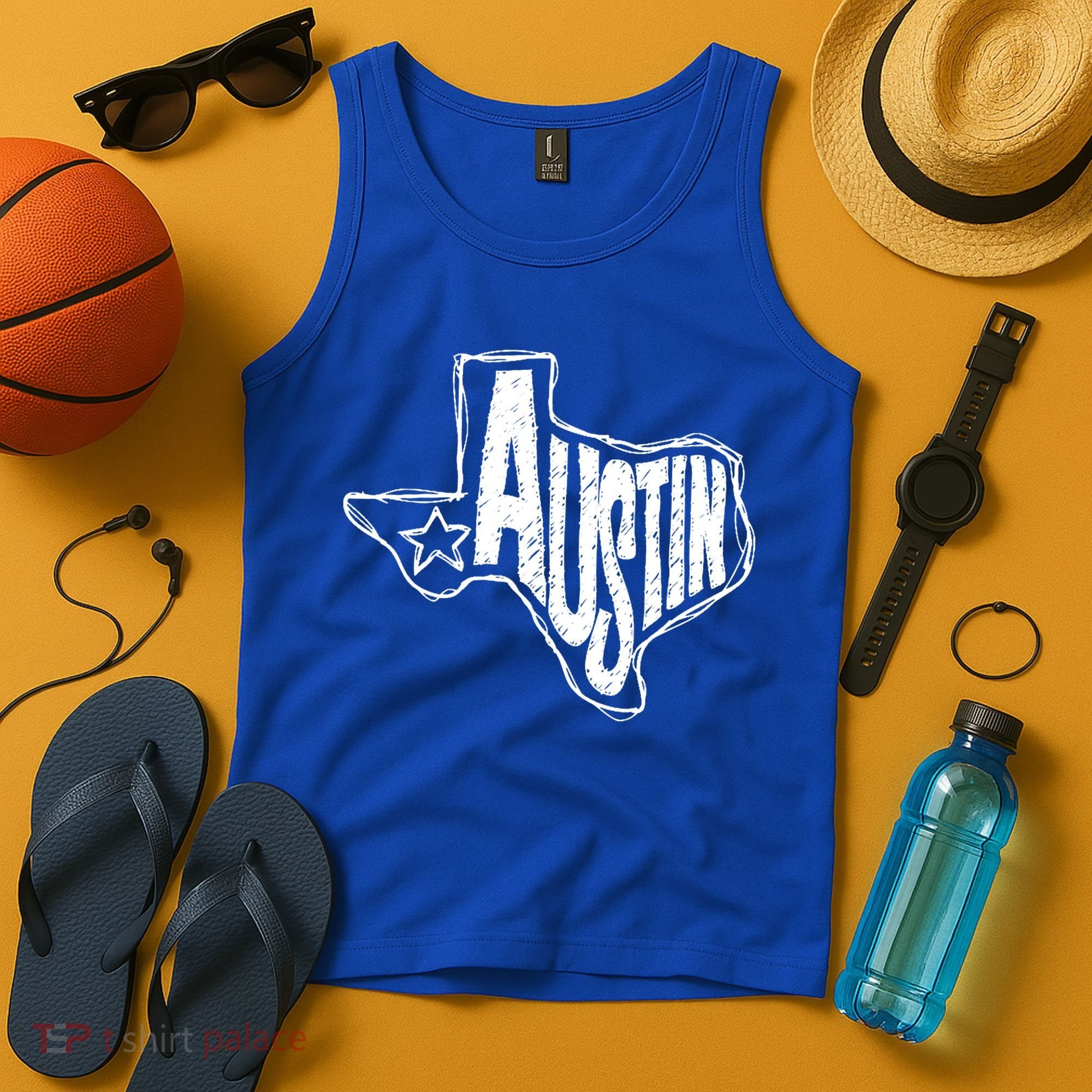 Austin Texas State Retro Outline Map Tank Top