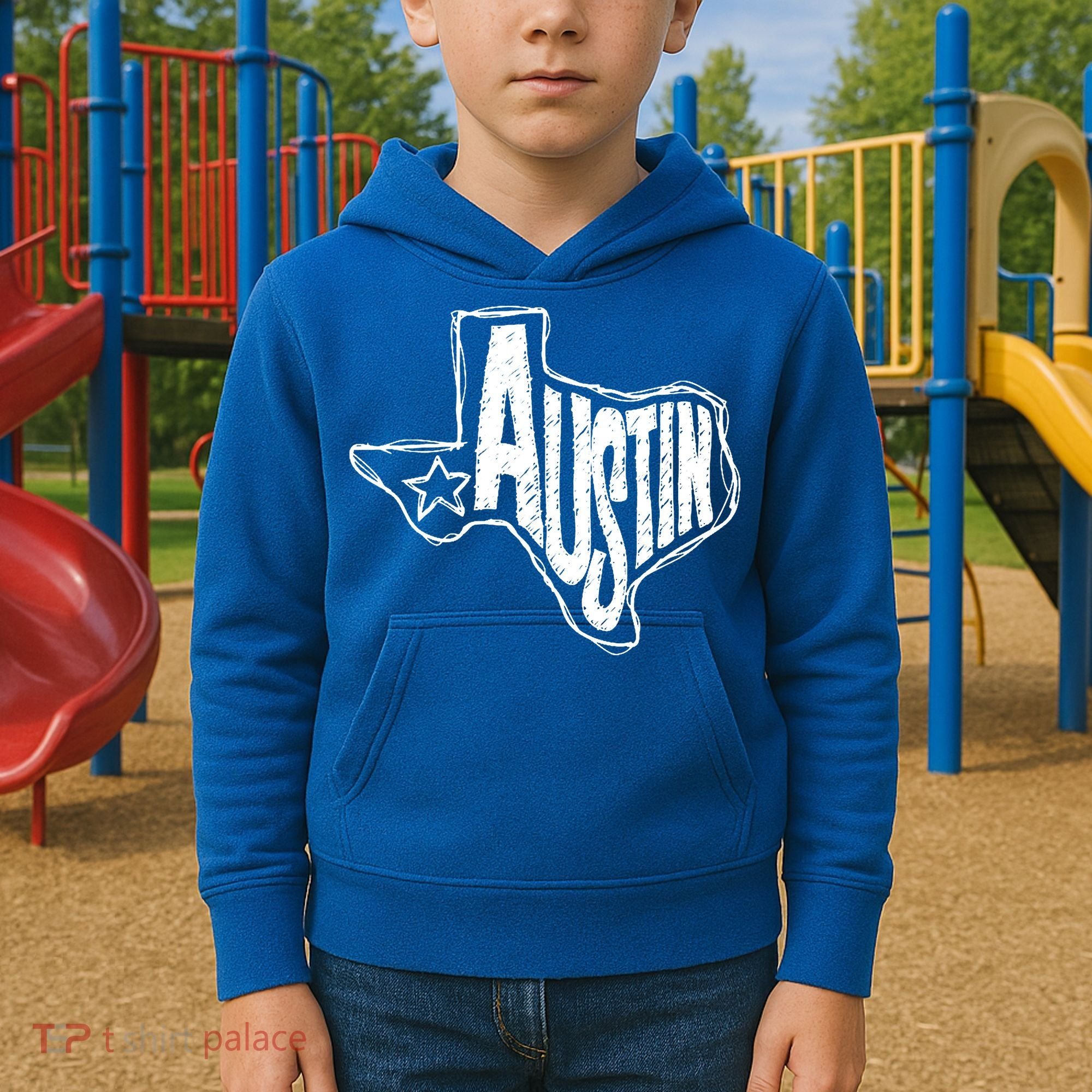 Austin Texas State Retro Outline Map Kids Hoodie
