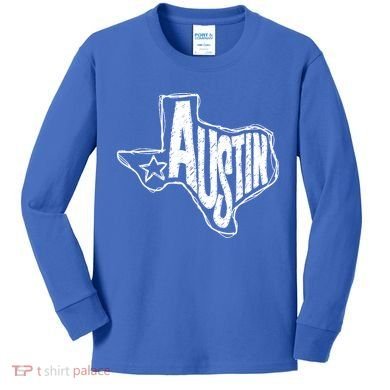 Austin Texas State Retro Outline Map Kids Long Sleeve Shirt