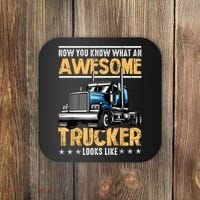 Awesome Trucker Semi Truck Driver 18 Wheeler Mechanic Funny Coaster thumb 0