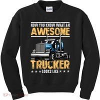 Awesome Trucker Semi Truck Driver 18 Wheeler Mechanic Funny Kids Sweatshirt thumb 0