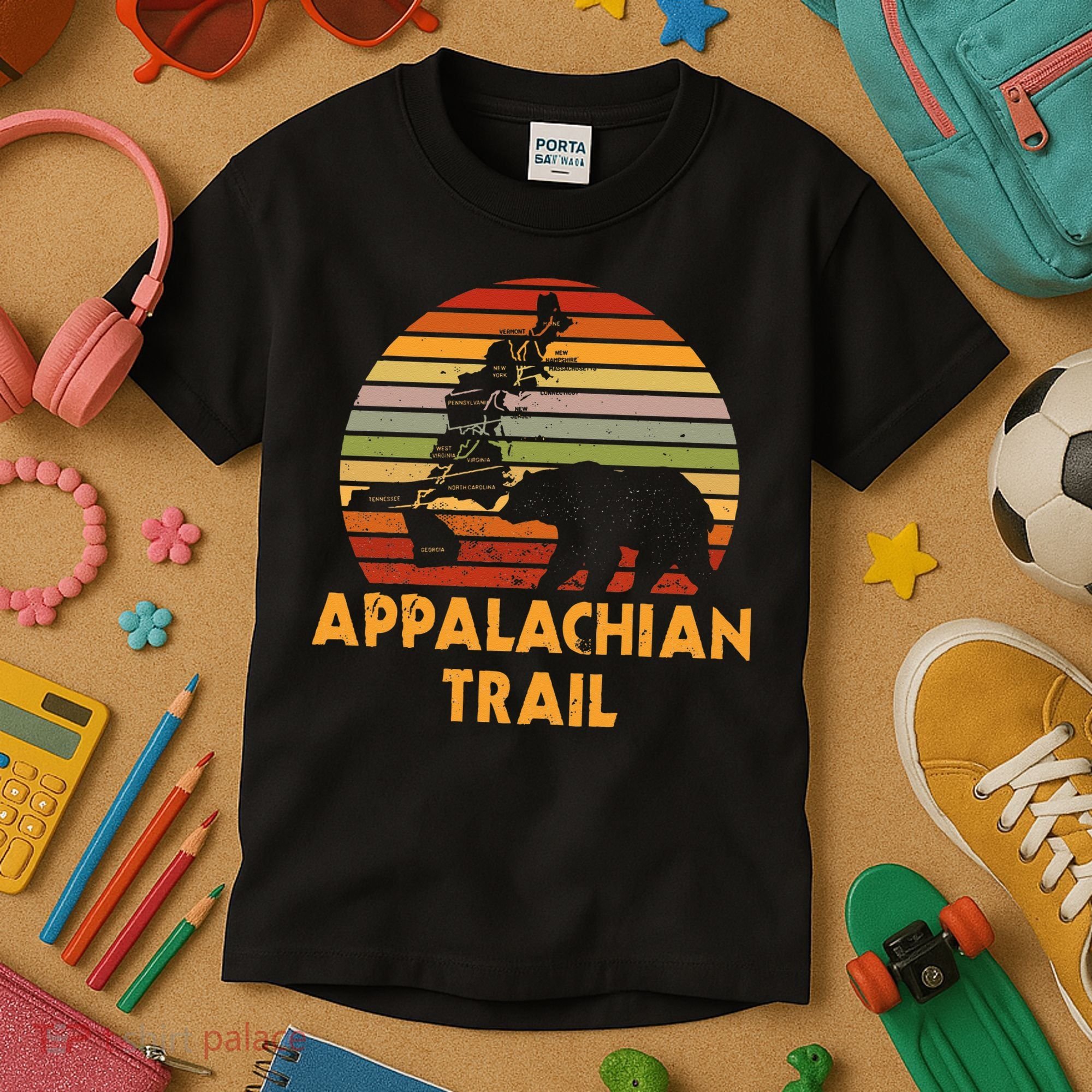 Appalachian Trail Symbol Word Cloud With US Staates Kids T-Shirt