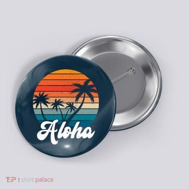 Aloha Tropical Sunset Vintage Vacation Button