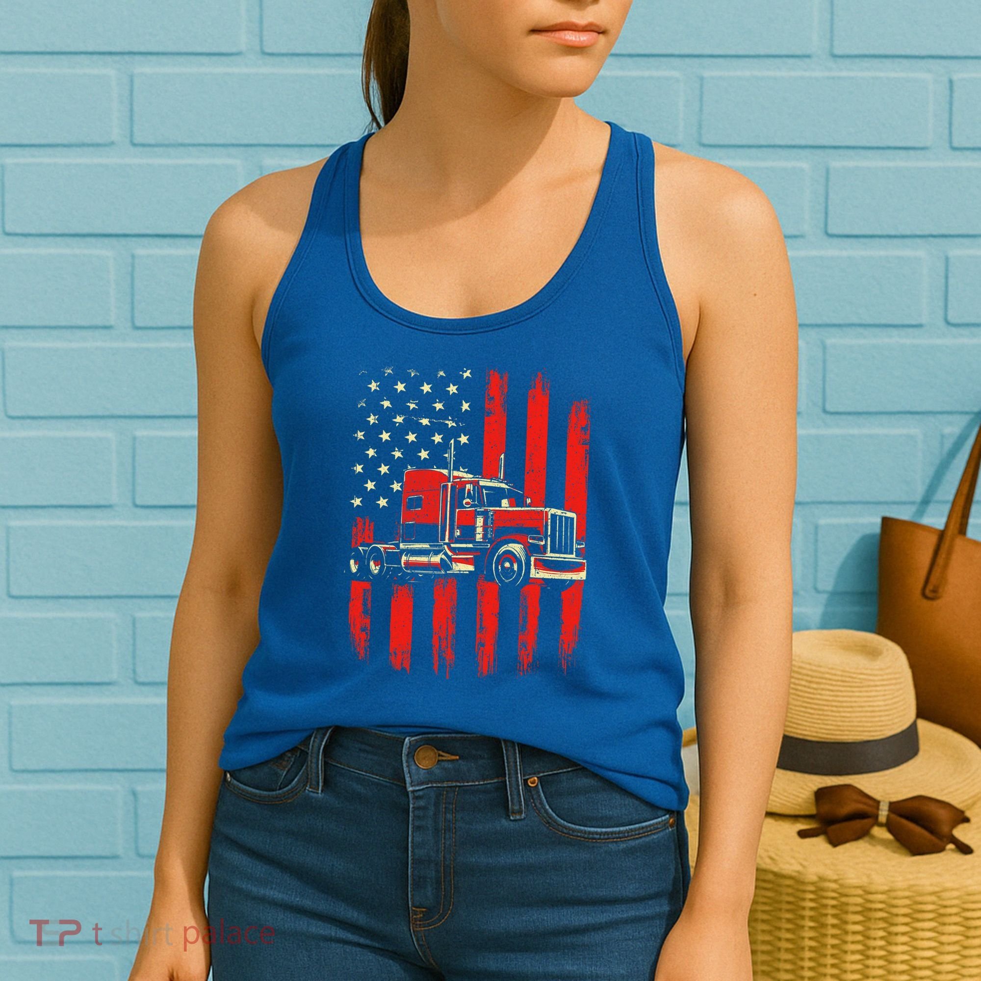 American Trucker Semi Truck Driver Trucking Women's Tank Top