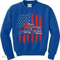 American Trucker Semi Truck Driver Trucking Kids Sweatshirt thumb 0