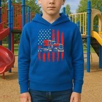 American Trucker Semi Truck Driver Trucking Kids Hoodie thumb 2