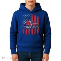 American Trucker Semi Truck Driver Trucking Kids Hoodie thumb 4