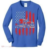 American Trucker Semi Truck Driver Trucking Kids Long Sleeve Shirt thumb 0