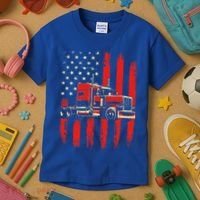 American Trucker Semi Truck Driver Trucking Kids T-Shirt thumb 3